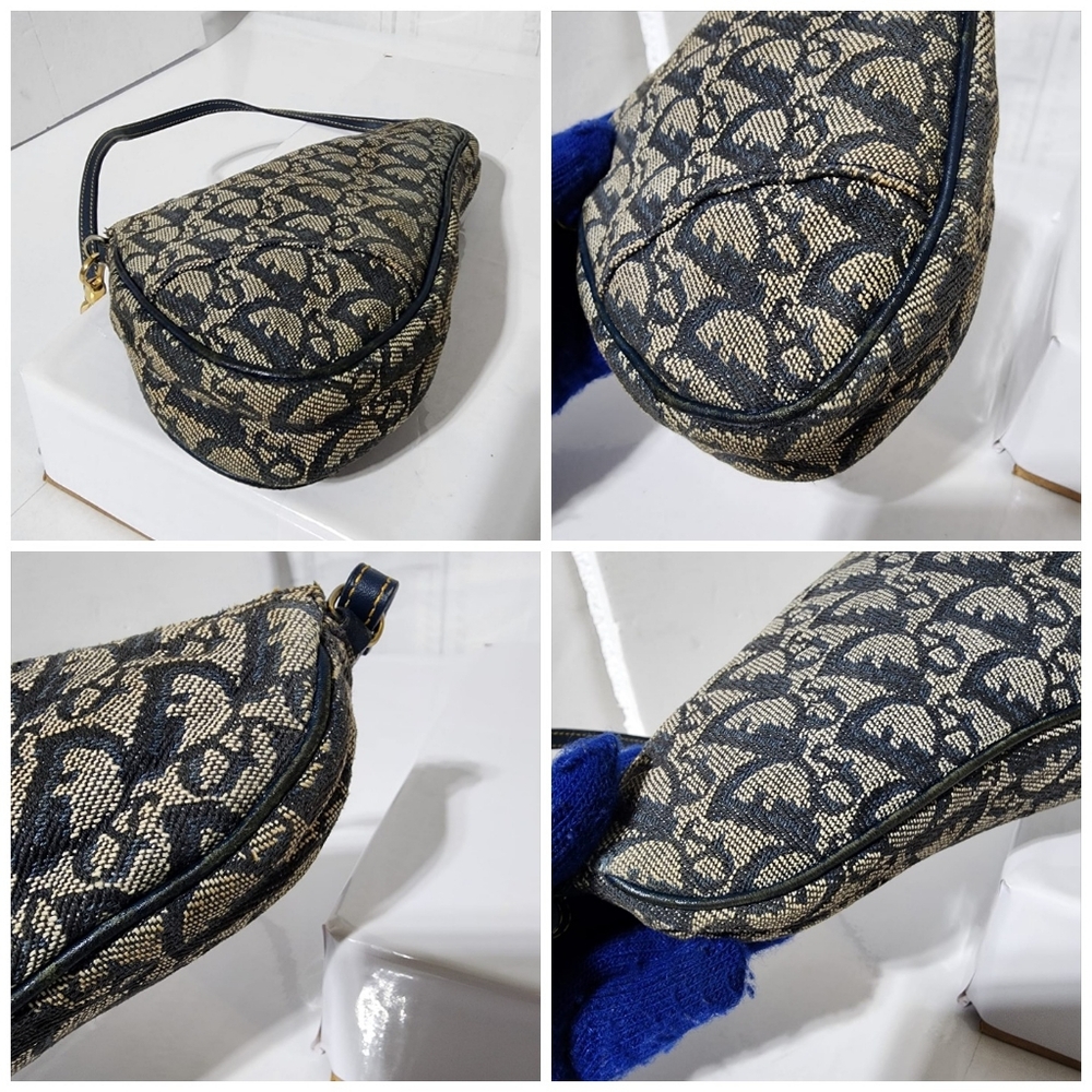 Christian Dior Vintage Oblique Canvas and Leather Saddle Pochette Bag Navy Blue/ - Picture 12 of 13